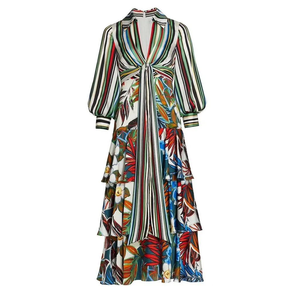 Badgley Mischka Mixed Print Tiered Shirtdress - Picture 2 of 14